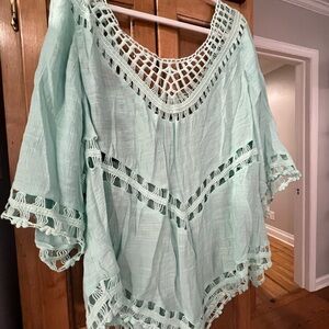 City Chic Mint Crochet-Trim Tunic Top